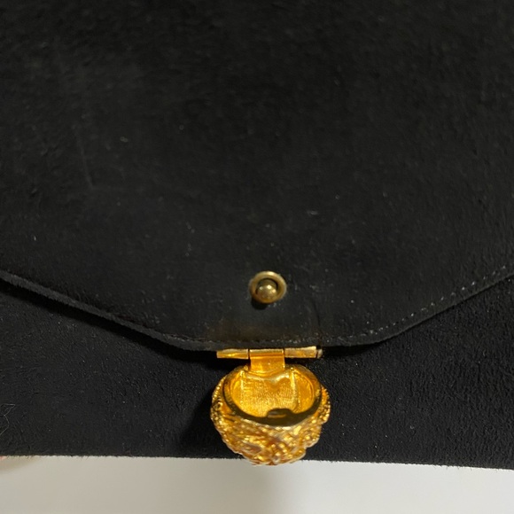 Vintage 1960's Coblentz Original Black Suede Purse Bag 9x 5.5 x2 Artichoke Clasp - Picture 10 of 14